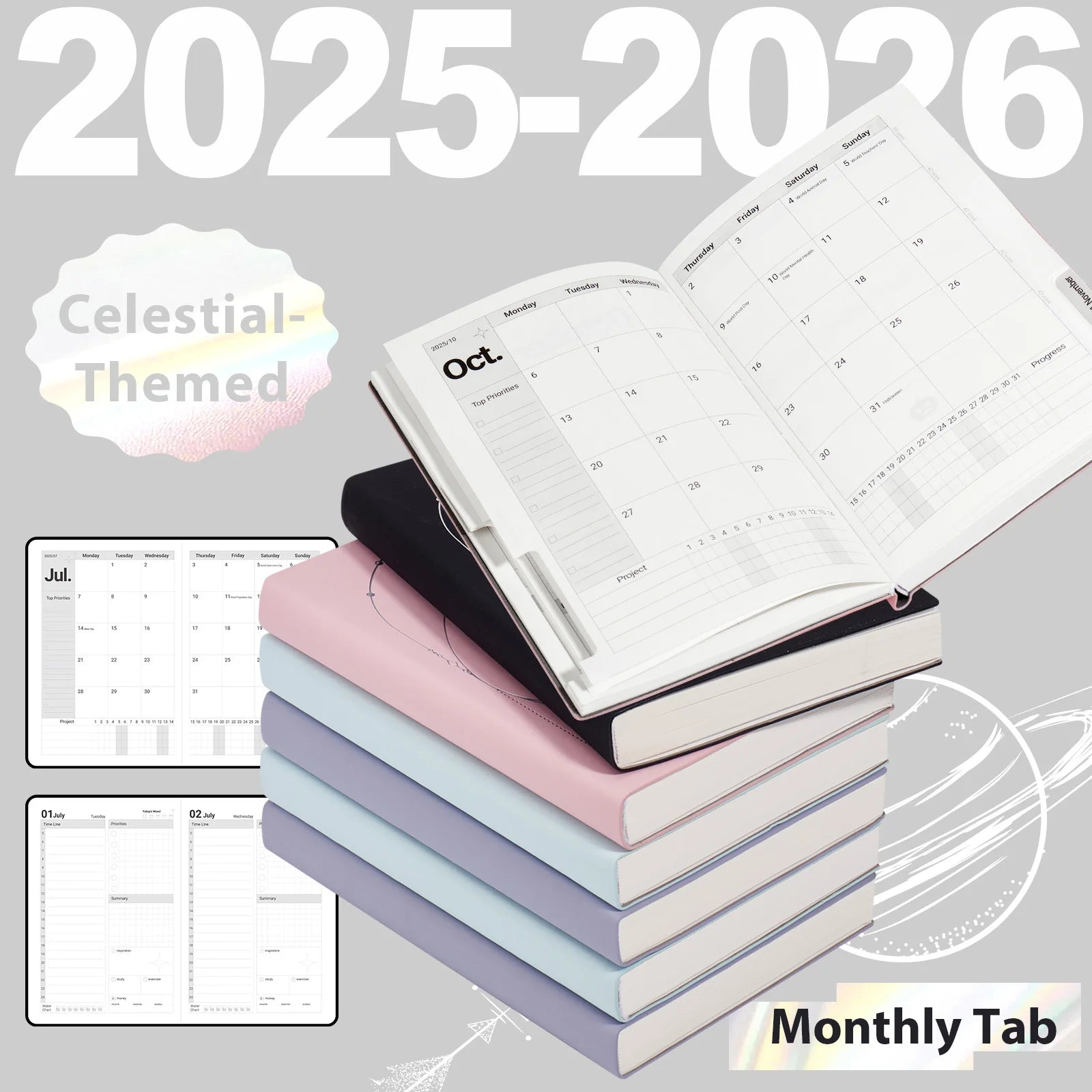 July 2025-June 2026 Planner Notebook English Agenda  A5 PU Leather Cover School Agenda Plan Weekly Monthly Diary Organizer