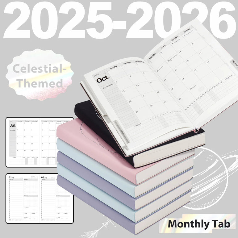 July 2025-June 2026 Planner Notebook English Agenda  A5 PU Leather Cover School Agenda Plan Weekly Monthly Diary Organizer
