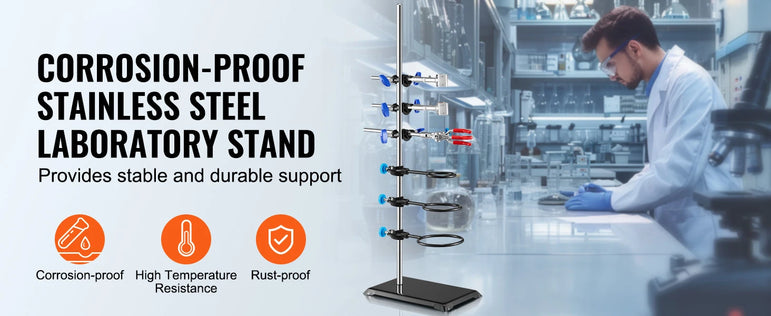 SucceBuy Lab Stand Support Laboratory Retort Support Stand Set Steel Lab Stand 23.6" Rod and 8.3" x 5.3" Cast Iron Base w/ Clamp