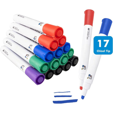 Dry Erase Markers Chisel Tip, 17 Count 5 Colors Whiteboard Markers, Low Odor Dry Erase Markers