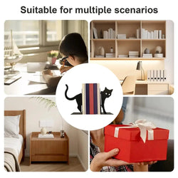 Metal Animal Bookends 1 Pair Cute Cat Bookends For Heavy Books Black Bookends Creative And Cute Cat Shape Desktop Organizer
