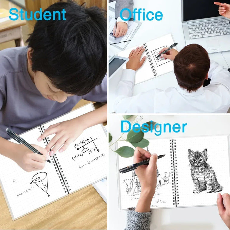 HOMESTEC A4 Reusable Erasable Notebook With Pen&Cloth Microwave Heating Waterproof Notepad Office School Smart Notebook