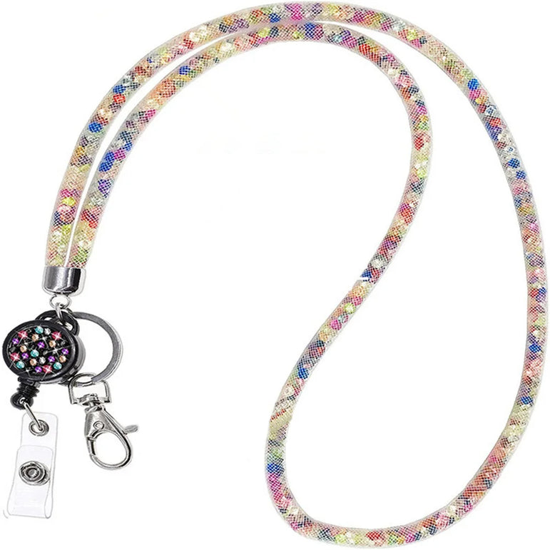 Retractable Rhinestone Lanyard Mobile Phone Case Hanging Neck Sling ID Card Holder Universal Keychain Office School Supplies