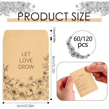 60/120 Pcs Seed Envelopes Bulk 2.36 x 3.15 Inch Seed Packets Envelopes Self Adhesive Small Paper Coin Envelopes Resealable Seed
