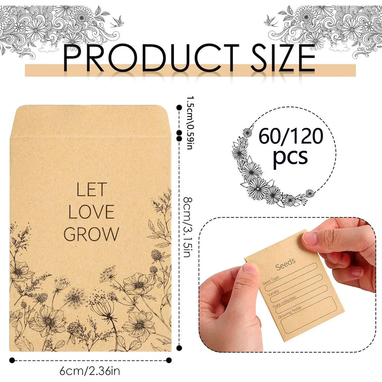 60/120 Pcs Seed Envelopes Bulk 2.36 x 3.15 Inch Seed Packets Envelopes Self Adhesive Small Paper Coin Envelopes Resealable Seed