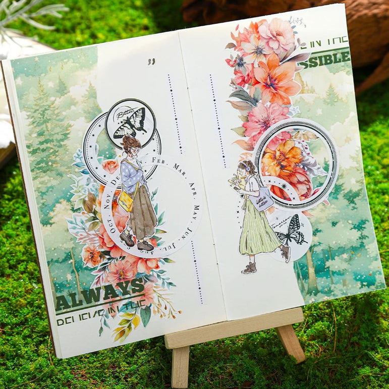4Style 10Pcs/bag Mountain Forest Theme Background Material Paper DIY Handbook Scrapbook Wall Glass Bottle Photo Frame Decoration