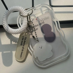 Transparent Card Holder Student Bus Campus Meal Card, 3-inch Polaroid Card Holder, Spring Pendant Keychain