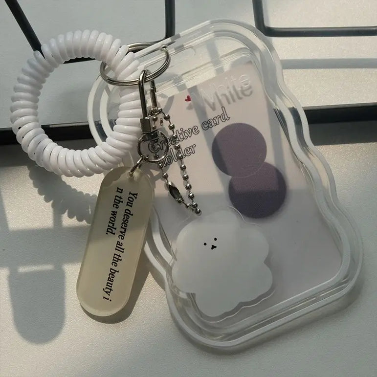 Transparent Card Holder Student Bus Campus Meal Card, 3-inch Polaroid Card Holder, Spring Pendant Keychain