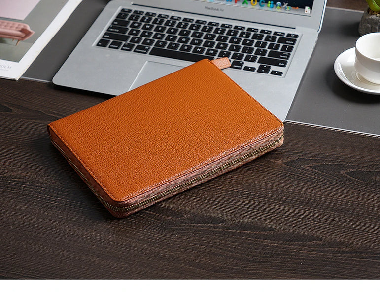 Moterm Genuine Pebbled Grain Leather A5 Zip Cover with Top Pocket Cowhide Planner Zipper Notebook Organizer Agenda Journal Diary