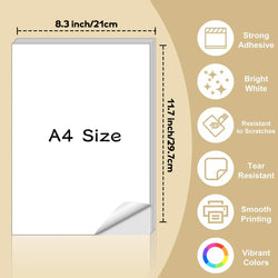 30 Sheets A4 Glossy White Vinyl Sticker Paper Self-Adhesive Waterproof for Inkjet Printer DIY Crafts Labels & Decals