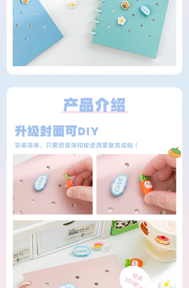 1 Piece of A5 Detachable Mushroom Button Loose-Leaf Book, Creative DIY Thickeneded Foam Pp Cover, 8.2*5.6inch, 100g Thickeneded Paper, 90 Pieces Of/180 Pages with Horizontal Lines, Ladies' Diary, for Gifts, Work, Office and S