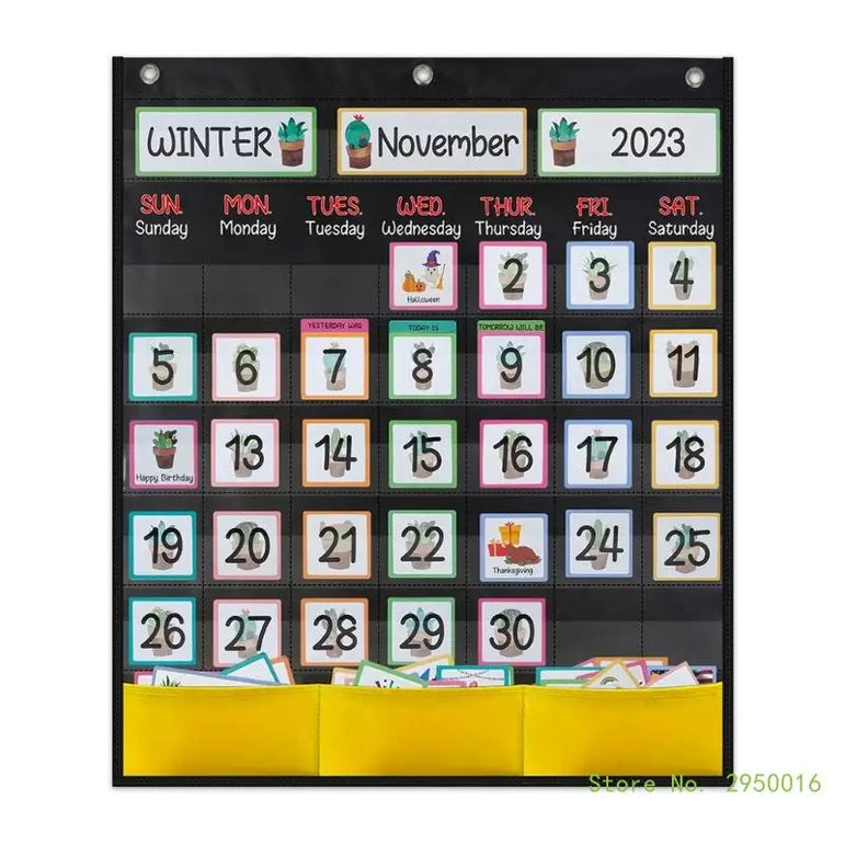 Calendar Pocket Chart for Kindergarten School Classroom with 89 Cards Monthly Calendar Pocket Chart for Kids Learning