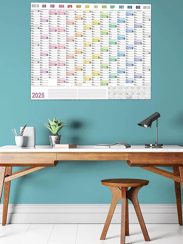 Full Year Wall Calendar 2025 365 Day Poster Calendar Wall Hanging Yearly Planner Thick Paper Calendar With Colored Stickers