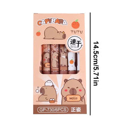 6Pcs Cute Cartoon Capybara Retractable Erasable Pens Cute Capybara Pens Nibs Blue Ink Writing Supplies Aesthetic Stationery