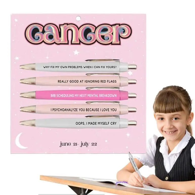Funny Adult Pens Retractable Ballpoint Pen 5pcs Cute Constellation Pattern Pen Set Stationery Supplies For Homes Classrooms