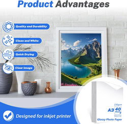 A3 Photo Paper, Waterproof Glossy for Photo Paper，Waterproof Embossed Card Paper Inkjet Photo Paper