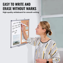 SucceBuy Whiteboard&Cork Board 2-in-1 Magnetic Dry Erase/with Linen Surface Bulletin Board for Wall Mount for School Home Office