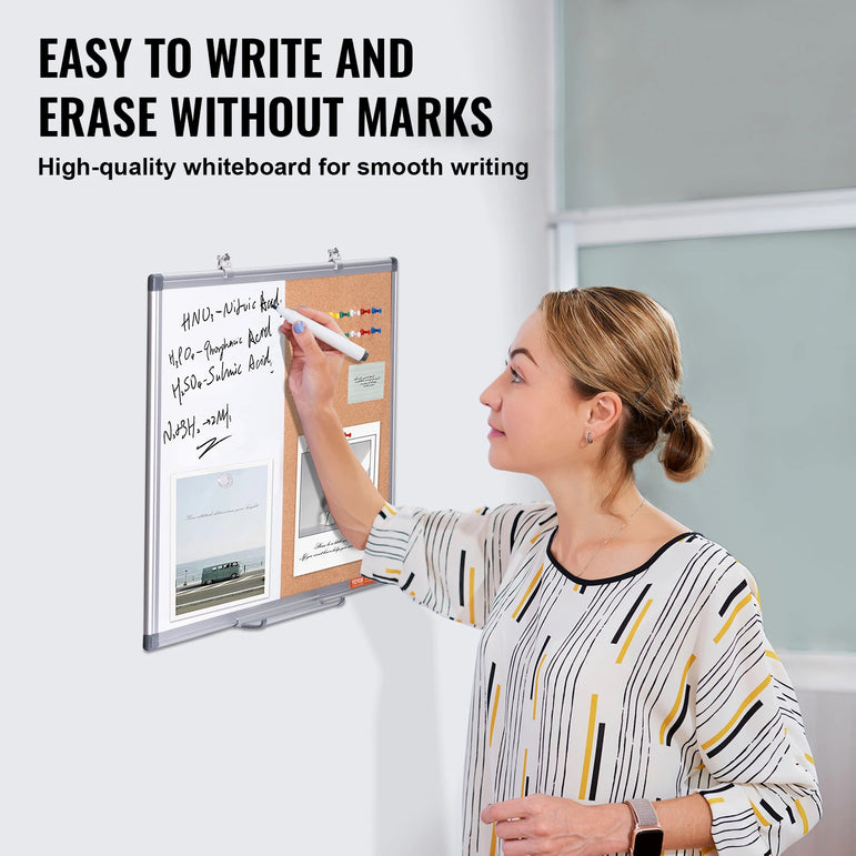 SucceBuy Whiteboard&Cork Board 2-in-1 Magnetic Dry Erase/with Linen Surface Bulletin Board for Wall Mount for School Home Office