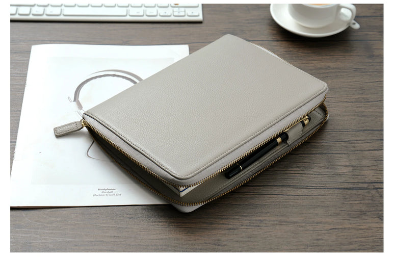 Moterm Genuine Pebbled Grain Leather A5 Zip Cover with Top Pocket Cowhide Planner Zipper Notebook Organizer Agenda Journal Diary