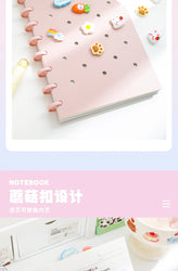 1 Piece of A5 Detachable Mushroom Button Loose-Leaf Book, Creative DIY Thickeneded Foam Pp Cover, 8.2*5.6inch, 100g Thickeneded Paper, 90 Pieces Of/180 Pages with Horizontal Lines, Ladies' Diary, for Gifts, Work, Office and S