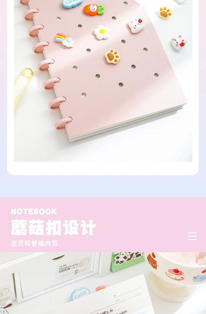 1 Piece of A5 Detachable Mushroom Button Loose-Leaf Book, Creative DIY Thickeneded Foam Pp Cover, 8.2*5.6inch, 100g Thickeneded Paper, 90 Pieces Of/180 Pages with Horizontal Lines, Ladies' Diary, for Gifts, Work, Office and S