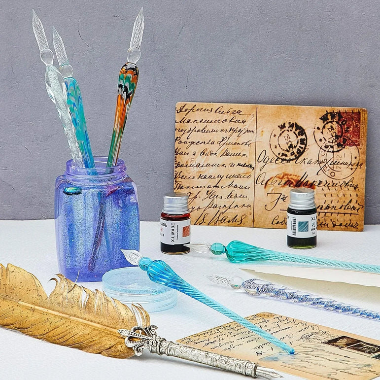 Hand-made glass dip pen 6 crystal glass signature pen Calligraphy glass pen dip pen Borosilicate sketch signature pen