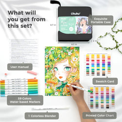 Ohuhu Markers Paper-friendly Water-based Coloring Markers Dual Brush Fineliner Tips Markers Coloring Books Art Markers Beginner