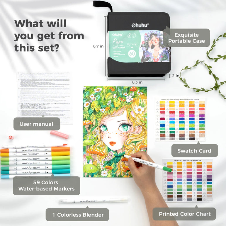 Ohuhu Markers Paper-friendly Water-based Coloring Markers Dual Brush Fineliner Tips Markers Coloring Books Art Markers Beginner