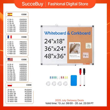 SucceBuy Whiteboard&Cork Board 2-in-1 Magnetic Dry Erase/with Linen Surface Bulletin Board for Wall Mount for School Home Office