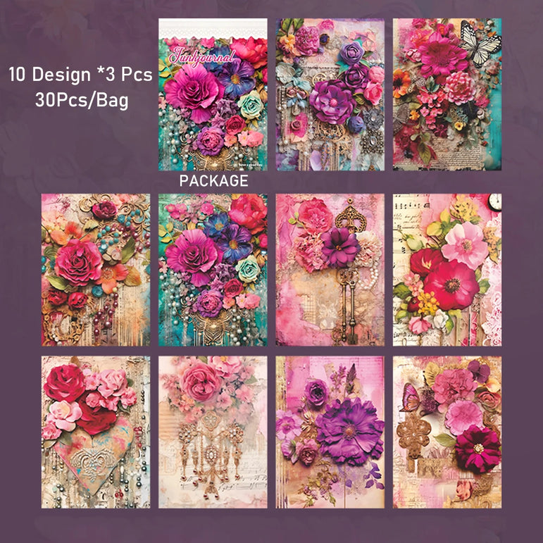 30pcs/pack Light Material Paper Dream Series Three-dimensional Simulation Flower Handbook Base Sticker