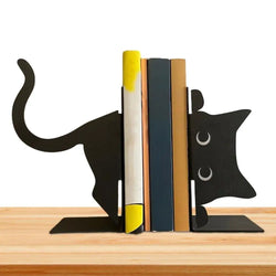 Metal Animal Bookends 1 Pair Cute Cat Bookends For Heavy Books Black Bookends Creative And Cute Cat Shape Desktop Organizer