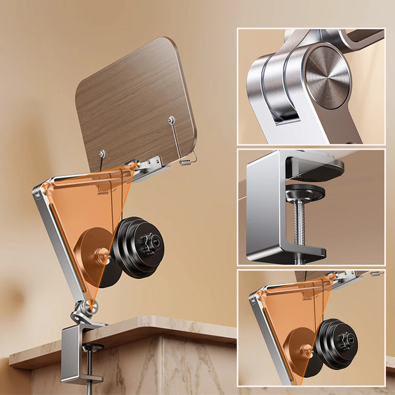 Book Stand for Reading Adjustable with 360° Rotating Base with Elastic Page Clip for Recipe Cookbooks Magazines Tablets Laptops