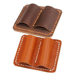 Retro Pen Pencil Holder Double Pen Clip PU Anti Lost Pen Organizer For Travel Notebook Pen Insertion Stainless Steel Pen Cover