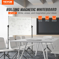 SucceBuy Rolling Magnetic Whiteboard Double-Sided Mobile Whiteboard 360° Reversible Adjustable Height Dry Erase Board for School