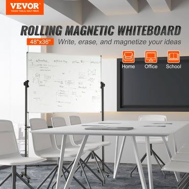 SucceBuy Rolling Magnetic Whiteboard Double-Sided Mobile Whiteboard 360° Reversible Adjustable Height Dry Erase Board for School
