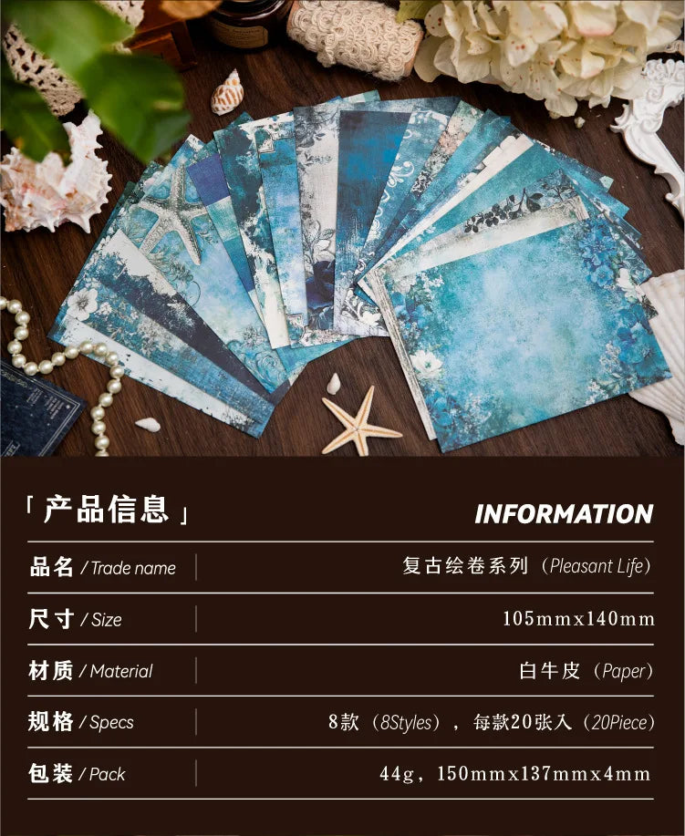 20pcs/lot Memo Pads Material Paper Renaissance Illustrated Scrolls Junk Journal diary Scrapbooking  Background Decoration Paper