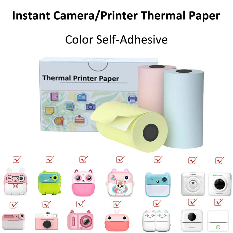 Self-Adhesive Instant Camera Print Refill Paper- Photo Printer Thermal Paper Rolls Instant Print Camera Refill Paper,57x30mm