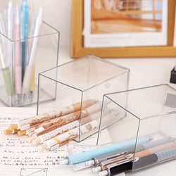 1/2pcs Acrylic Square Pen Holder, Minimalist Clear Desk Organizer for Pens, Pencils, and Stationery, Home, and Office Use