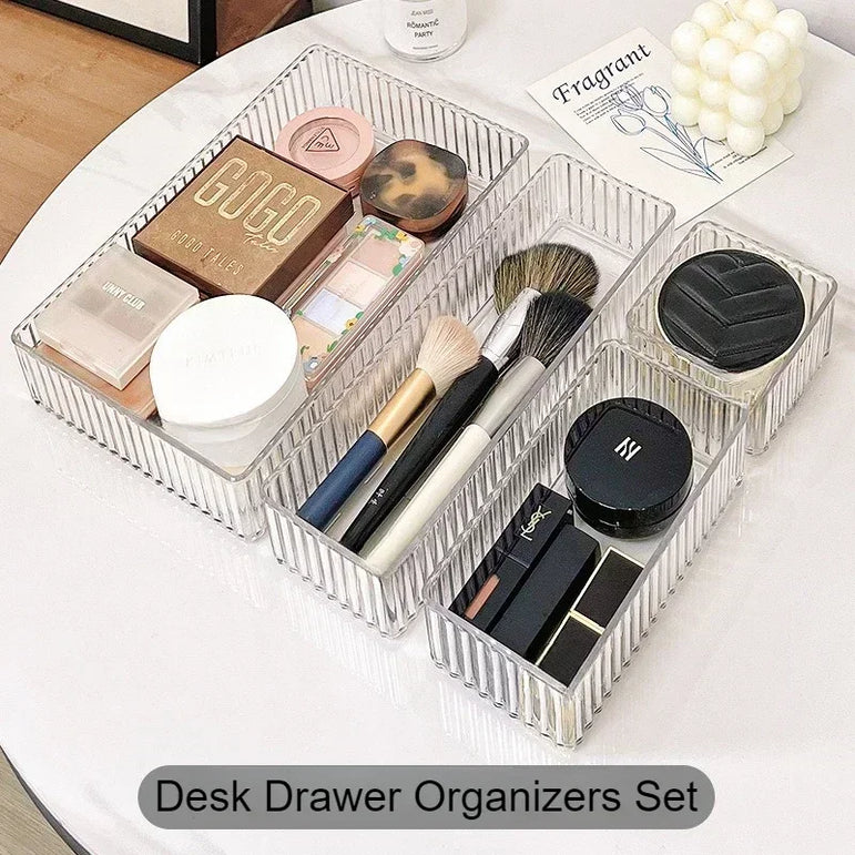 Unlimited Desk Drawer Organizers Set Plastic Bathroom Storage Makeup Organizer Clear Transparent Storage Box Bins