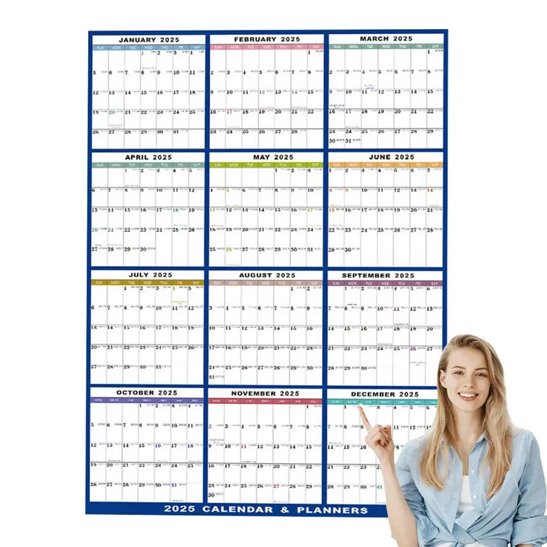 2025 Erasable Large Wall Calendar Double-sided Dry and Wet Erasable 12-month Annual Yearly Calendar for Work planner Schedule