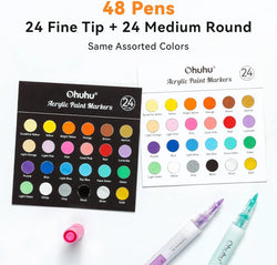 Ohuhu Acrylic Paint Markers 48 Paint Pens Reversible Tip Acrylic Markers Waterproof for Rock Painting Easter Egg Wood Plastic