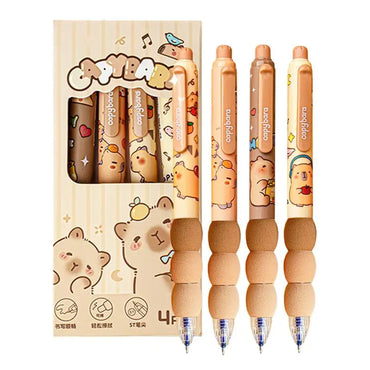 4pcs Cartoon Capybara Gel Pen Set Retractable Erasable Pens 0.5mm Blue Ink Smooth Writing School Pen Office School Supplies