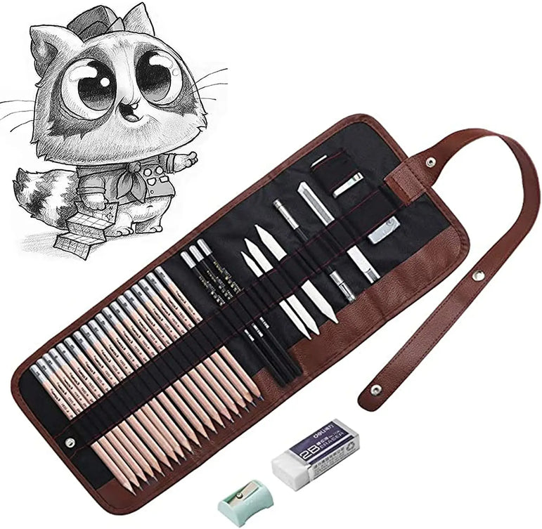 Drawing Pencils, 26/30/38pcs Sketching Pencils with Graphite ,Charcoal Pencils and Blending Stumps ,Gift for Beginners
