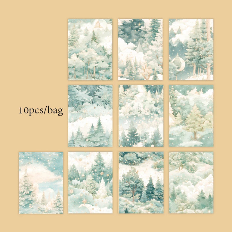 4Style 10Pcs/bag Mountain Forest Theme Background Material Paper DIY Handbook Scrapbook Wall Glass Bottle Photo Frame Decoration