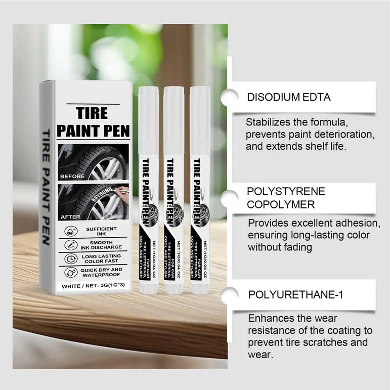 Tire Paint Pen 3X White Tire Marker Pens Marking Pens Oil Based Marker Pen Quick Dry Permanent Markers For Tire Rubber Wood