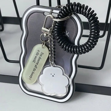 Transparent Card Holder Student Bus Campus Meal Card, 3-inch Polaroid Card Holder, Spring Pendant Keychain