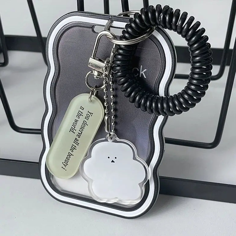 Transparent Card Holder Student Bus Campus Meal Card, 3-inch Polaroid Card Holder, Spring Pendant Keychain