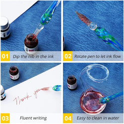Hand-made glass dip pen 6 crystal glass signature pen Calligraphy glass pen dip pen Borosilicate sketch signature pen
