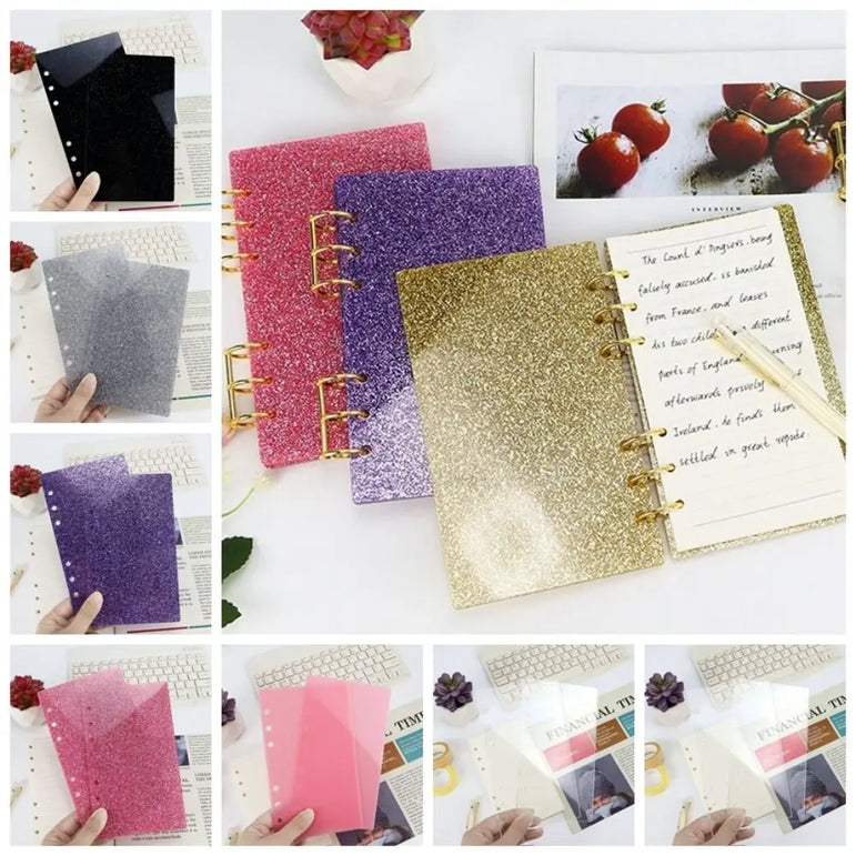 A6 Acrylic Loose-leaf Notebook Cover Glitter Transparent Binder Notebook Shell DIY Scrapbook Cover Office Stationery Supplies