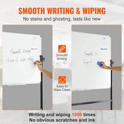 SucceBuy Rolling Magnetic Whiteboard Double-Sided Mobile Whiteboard 360° Reversible Adjustable Height Dry Erase Board for School